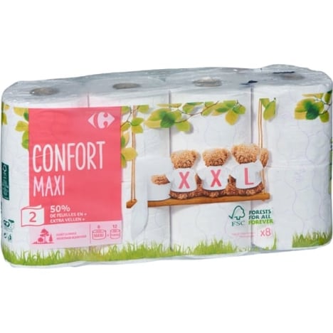 CARREFOUR Papier Hygiénique Confort Max 2 Plis Décoré 8 rouleaux