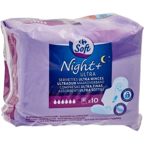 CARREFOUR Serviettes Ultra Mince Nuit Lot de 10