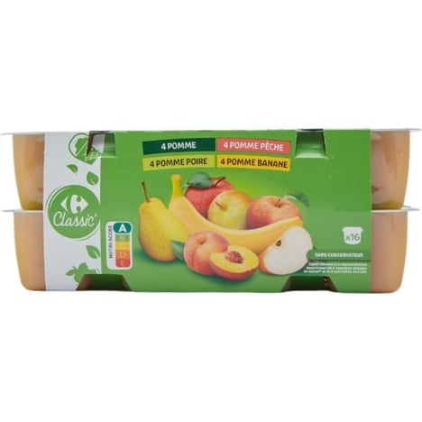 CARREFOUR Compotes Assorties en Coupelles 16x100 g