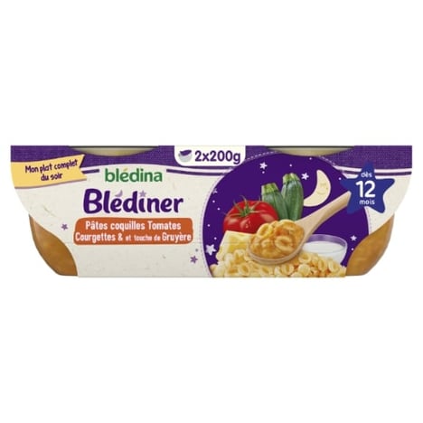 BLÉDINER Purée Tomate-Courgette-Gruyère Pack de 2x200 g