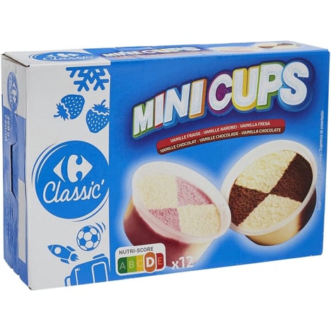 CARREFOUR CLASSIC Mini Pots Glacés Vanille/Chocolat & Vanille/Fraise Pack de 12 368g