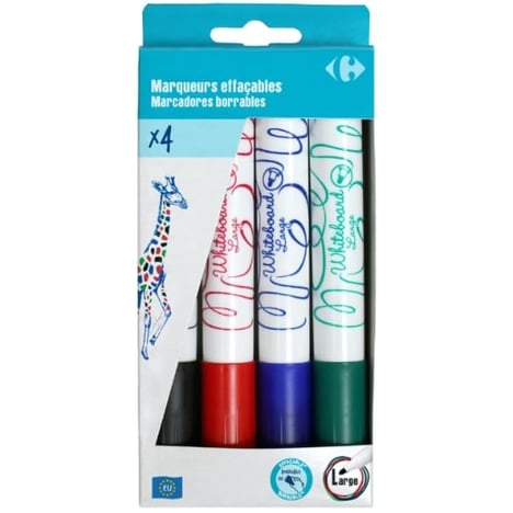 CARREFOUR Marqueurs Effaçables Pointe Large Lot de 4