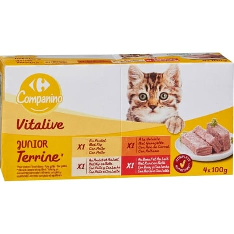 CARREFOUR Terrines Assorties Chat Junior Pack de 4x100g