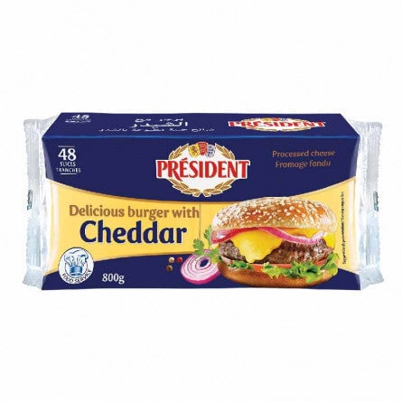 PRÉSIDENT Fromage Fondu Burger Cheddar Rouge 48 Tranches 800g