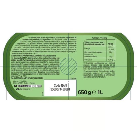 CARREFOUR EXTRA Sorbet Pomme 650 g