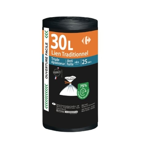 CARREFOUR Sacs Poubelle Lien Standard 30 L 25 unités