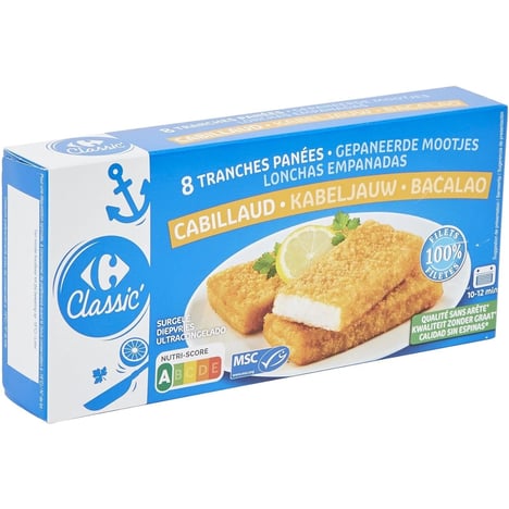 CARREFOUR Panés de Cabillaud Lot de 8 400 g