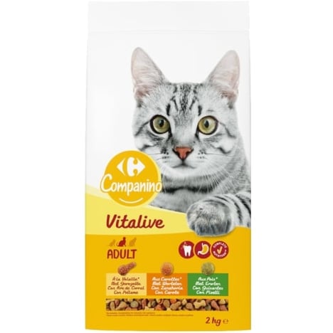 CARREFOUR Croquettes Lapin-Dinde-Légumes Chat 2 kg
