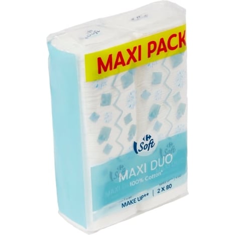 CARREFOUR Carrés Démaquillants Lot de 2x80