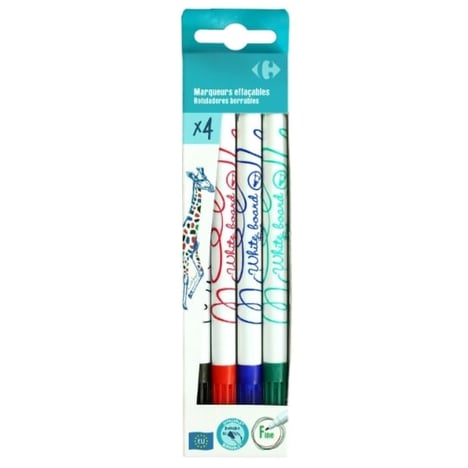 CARREFOUR Marqueurs Effaçables à Sec Pointe Fine Lot de 4
