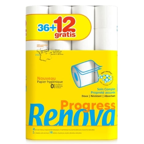 RENOVA Papier Hygiénique Super 2 Plis 48 Rouleaux