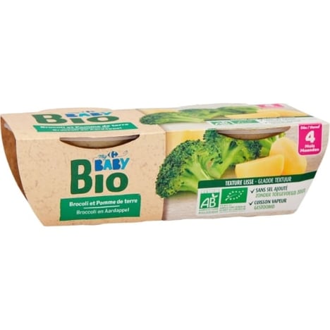 CARREFOUR BABY BIO Purée de Brocolis Pack de 2x120 g