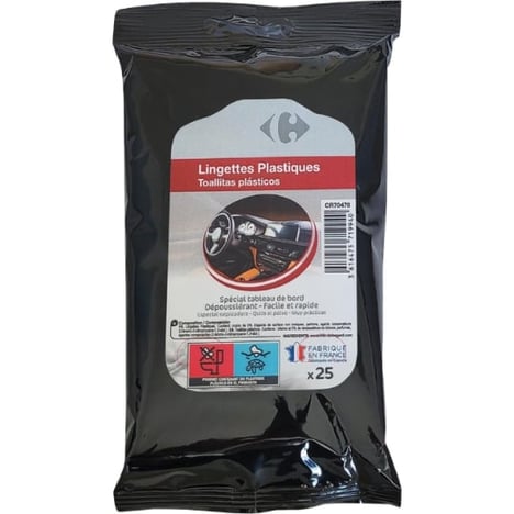 CARREFOUR Lingettes Nettoyantes pour Plastiques Tableau de Bord 25 unités
