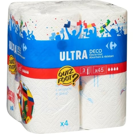 CARREFOUR Essuie-Tout Déco Ultra Absorbant 4 rouleaux
