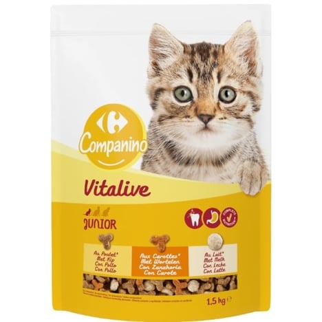 CARREFOUR Croquettes Chat Junior Poulet-Carottes 1,5kg