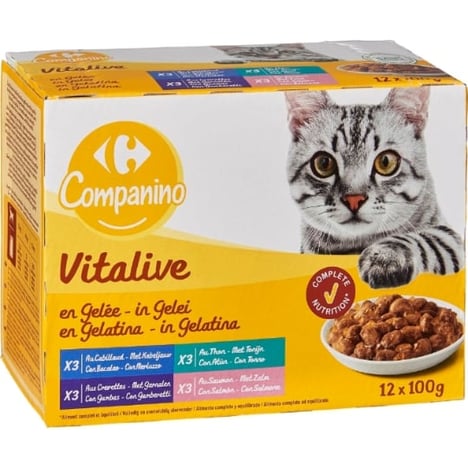 CARREFOUR Émincés aux Poissons pour Chat 12x100 g