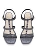 Sole House Elegant Grey Block Heels: Textured Strappy Design with Studded Detail - perfect for parties, celebrations & special occasions.