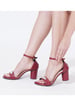 Sole House Maroon Glam: Sparkling Block Heels with Silver Brooch Detail - perfect for parties, celebrations & special occasions.