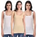 Aimly Women's Regular Fit Sleeveless Cotton Long Camisole Slip Spaghetti Combo Pack of 3, Contains 2 White and 1 Beige Color