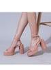 Sole House Bold & Chic: Blush Pink Platform Block Heels with Textured Design - perfect for parties, celebrations & special occasions.