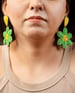 FabricaKraft Green & Yellow Beaded Flower Dangle Earrings – Lightweight Statement Earrings with Velvet Backing | Hypoallergenic & Handcrafted