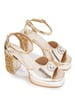 Sole House Runway Glam Gold Tikki Embroidered Block Heels