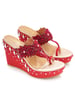 Sole House Red Scarlet Elegance Embroidered Wedge Heels