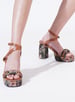 Sole House Flora Heels: Jacquard Floral Tapestry Block Heels with Vegan Leather Straps - perfect for parties, celebrations & special occasions.