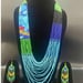 FabricaKraft Handmade Blue Beaded Statement Necklace & Earring Set – Artistic Woman Face Design | Boho Jewelry for Women