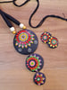 Fabricakraft Black Long Necklace with Dark Forest Flower Design | Handmade Terracotta Jewelry Set with Fall Leaf Earrings