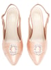 Sole House Blush Elegance: Handcrafted Satin Slingback Heels with Silver Brooch