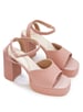 Sole House Bold & Chic: Blush Pink Platform Block Heels with Textured Design - perfect for parties, celebrations & special occasions.