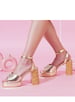 Sole House Runway Glam Gold Tikki Embroidered Block Heels