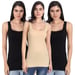Aimly Women's Regular Fit Sleeveless Cotton Long Camisole Slip Spaghetti Combo Pack of 3, Contains 2 Black and 1 Beige Color