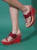 Sole House Red Scarlet Elegance Embroidered Wedge Heels