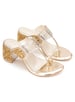 Sole House Glam Luxe Gold Tikki Embroidered Block Heels