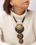 Fabricakraft Black Long Necklace with Dark Forest Flower Design | Handmade Terracotta Jewelry Set with Fall Leaf Earrings