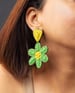FabricaKraft Green & Yellow Beaded Flower Dangle Earrings – Lightweight Statement Earrings with Velvet Backing | Hypoallergenic & Handcrafted