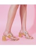 Sole House Glam Luxe Gold Tikki Embroidered Block Heels