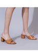 Sole House Everyday Luxe: Tan Bottega Block Heels with Gold Buckle Detail - perfect for parties, celebrations & special occasions.