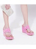 Sole House Elegant Pink Embroidered Wedge Heels