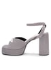 Sole House Chic Sophistication: Grey Textured Block Heels with Silver Brooch - perfect for parties, celebrations & special occasions.