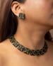 Fabricakraft Black Clay Jewelry Set with Golden Dots | Handmade Geometric Necklace & Statement Earrings | Minimalist Gift for Her