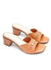 Sole House Everyday Luxe: Tan Bottega Block Heels with Gold Buckle Detail - perfect for parties, celebrations & special occasions.