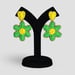 FabricaKraft Green & Yellow Beaded Flower Dangle Earrings – Lightweight Statement Earrings with Velvet Backing | Hypoallergenic & Handcrafted