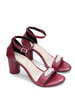 Sole House Maroon Glam: Sparkling Block Heels with Silver Brooch Detail - perfect for parties, celebrations & special occasions.