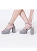 Sole House Chic Sophistication: Grey Textured Block Heels with Silver Brooch - perfect for parties, celebrations & special occasions.