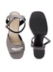 Sole House Chic Sophistication: Grey Textured Block Heels with Silver Brooch - perfect for parties, celebrations & special occasions.