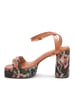 Sole House Flora Heels: Jacquard Floral Tapestry Block Heels with Vegan Leather Straps - perfect for parties, celebrations & special occasions.