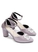 Sole House Diva Grey Luxe Heels: Patent Finish with Silver Brooch Glam - perfect for parties, celebrations & special occasions.